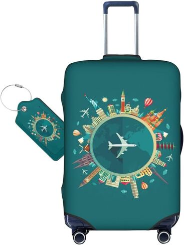 World Travel Luggage Covers and Luggage Tags Tsa Approved, Elastic Washable Fashionable Anti-Scratch Protector, Birthday Gifts for Men Women (M 22-25 Inch Luggage) in Kuwait