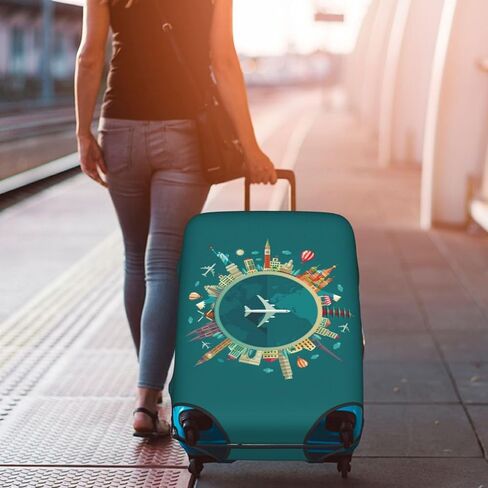 World Travel Luggage Covers and Luggage Tags Tsa Approved, Elastic Washable Fashionable Anti-Scratch Protector, Birthday Gifts for Men Women (M 22-25 Inch Luggage) in Kuwait