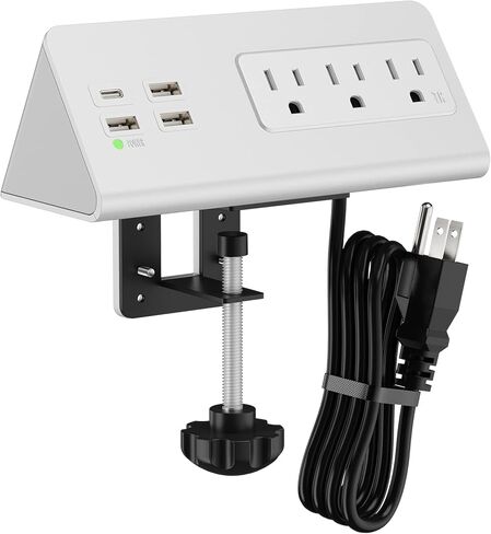 Nightstand Edge Mount Power Strip with USB-C Ports Tabletop Surge Protector Desk Clamp Power Sockets with 3 AC Outlets &4 Fast Charging USB Ports for Home Office Hotel and Dormitory in Saudi Arabia