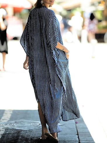 Chunoy Womens Button Down V Neck Kimono Sleeve Long Kaftan Beachwear Cover Up Maxi Dress in Saudi Arabia