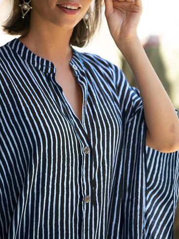 Chunoy Womens Button Down V Neck Kimono Sleeve Long Kaftan Beachwear Cover Up Maxi Dress in Saudi Arabia