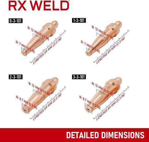 أطراف شعلة قطع الأسيتيلين 1-101 من RX WELD، مقاس 0-3، شعلة شديدة التحمل على شكل حرف V - عبوة من 4 قطع in Kuwait