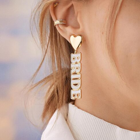 Something Blue Earring Set - Fun Blue Heart and Bride Script Earrings, Bridal Earrings, Wedding Earrings, Stud Earrings for Women, Novelty Earrings for Women, Themed Earrings - Blue/Gold in Saudi Arabia