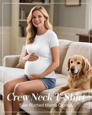 Neer 4 Pack Women's Maternity Cotton T Shirts Short Sleeve Tops Side Ruched Pregnancy Tees Casual Ribbed Mama Clothes in Saudi Arabia