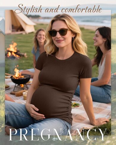 Neer 4 Pack Women's Maternity Cotton T Shirts Short Sleeve Tops Side Ruched Pregnancy Tees Casual Ribbed Mama Clothes in Saudi Arabia
