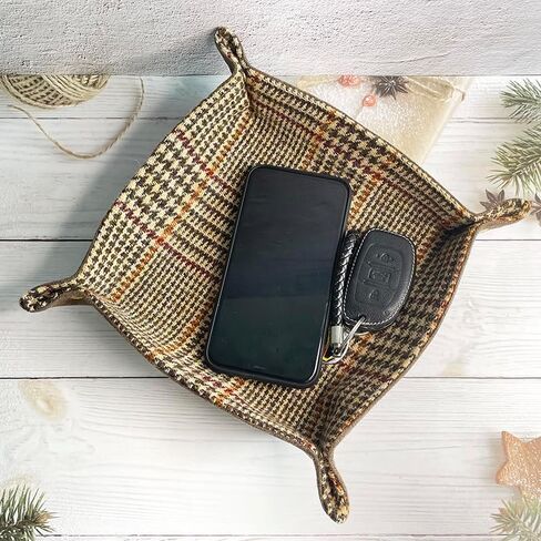 Harris Tweed Wool Valet Tray - Handcrafted Desk Organizer with Brass Snaps,Versatile Storage for Keys, Coin, Jewelry, and More in Saudi Arabia