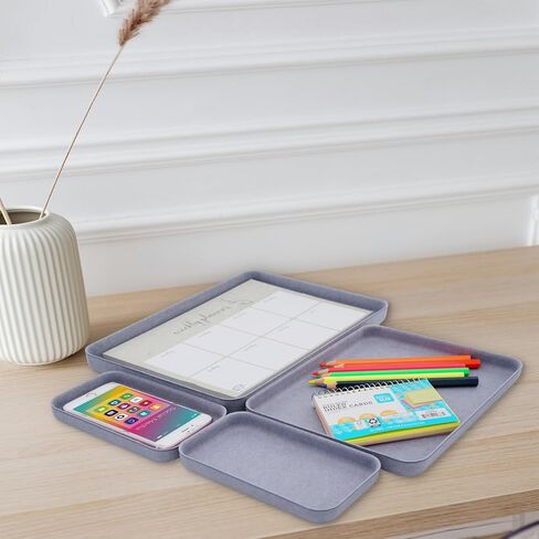 Welaxy EDC Catchall Desk Organizer Felt Tray Stylish nightstand Multi Tray Entryway Bedside Caddy for Keys Phone Wallet Watch Glasses Pens Office Accessory Minimalist Living 4-Piece (Glacier Gray) in Saudi Arabia