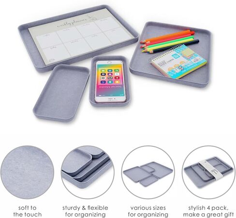 Welaxy EDC Catchall Desk Organizer Felt Tray Stylish nightstand Multi Tray Entryway Bedside Caddy for Keys Phone Wallet Watch Glasses Pens Office Accessory Minimalist Living 4-Piece (Glacier Gray) in Saudi Arabia