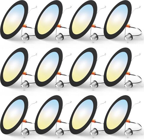 FREELICHT 12 حزمة من الإضاءة LED المحدثة مقاس 6 بوصات، قابلة للتحديد 2700K/3000K/4000K/5000K/6000K، مصابيح LED مسطحة قابلة للتعتيم، 10 وات = 110 وات، 1000 لومن، تصنيف IC ورطب، معتمدة من ETL وFCC in Kuwait