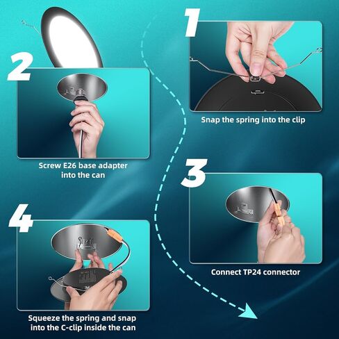 FREELICHT 12 حزمة من الإضاءة LED المحدثة مقاس 6 بوصات، قابلة للتحديد 2700K/3000K/4000K/5000K/6000K، مصابيح LED مسطحة قابلة للتعتيم، 10 وات = 110 وات، 1000 لومن، تصنيف IC ورطب، معتمدة من ETL وFCC in Kuwait