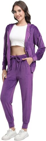 Women's Velour Tracksuit Long Sleeve Sweatsuits Set Casual 2 Piece Lounge Outfits in Saudi Arabia
