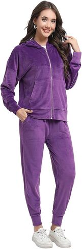 Women's Velour Tracksuit Long Sleeve Sweatsuits Set Casual 2 Piece Lounge Outfits in Saudi Arabia