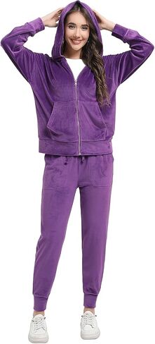 Women's Velour Tracksuit Long Sleeve Sweatsuits Set Casual 2 Piece Lounge Outfits in Saudi Arabia