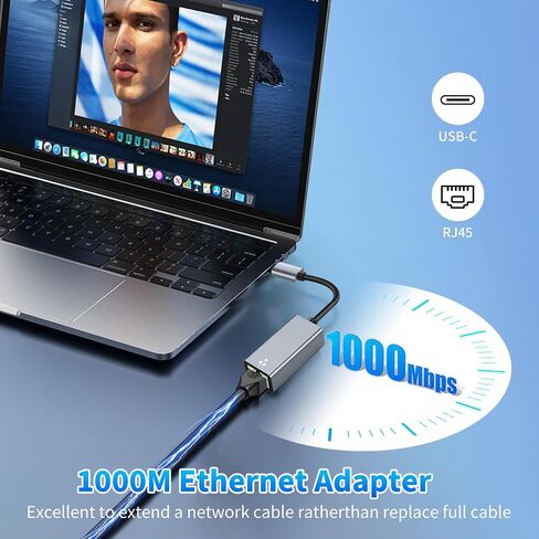 USB 3.0 to Ethernet Adapter with USB C to RJ45 Gigabit LAN 1000 Mbps Wired Network, Ethernet to USB Type-C 10/100/1000Mbps Network Adapter for Windows XP, MAC OS, Linux, Vista 7 8 10 11 More in Saudi Arabia