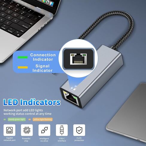 USB 3.0 to Ethernet Adapter with USB C to RJ45 Gigabit LAN 1000 Mbps Wired Network, Ethernet to USB Type-C 10/100/1000Mbps Network Adapter for Windows XP, MAC OS, Linux, Vista 7 8 10 11 More in Saudi Arabia
