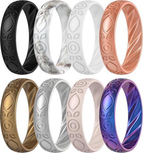 ThunderFit Silicone Wedding Bands for Women, Inner Arc Breathable Rubber Engagement Rings 5.5 mm Wide 1.8 mm Thick - 1/4/6/8/10 Variety Multipack in Saudi Arabia