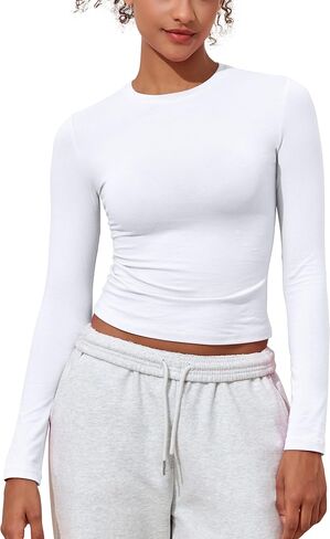 PrettyGuide Women's Cotton Jersey Long Sleeve Shirts Tight Fit Crewneck Crop Tops Basic Fall Going Out Y2K Tops in Kuwait