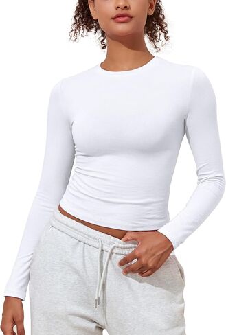 PrettyGuide Women's Cotton Jersey Long Sleeve Shirts Tight Fit Crewneck Crop Tops Basic Fall Going Out Y2K Tops in Kuwait