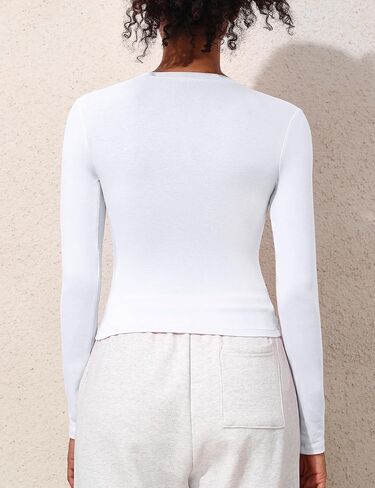 PrettyGuide Women's Cotton Jersey Long Sleeve Shirts Tight Fit Crewneck Crop Tops Basic Fall Going Out Y2K Tops in Kuwait