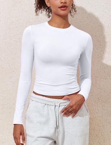 PrettyGuide Women's Cotton Jersey Long Sleeve Shirts Tight Fit Crewneck Crop Tops Basic Fall Going Out Y2K Tops in Kuwait