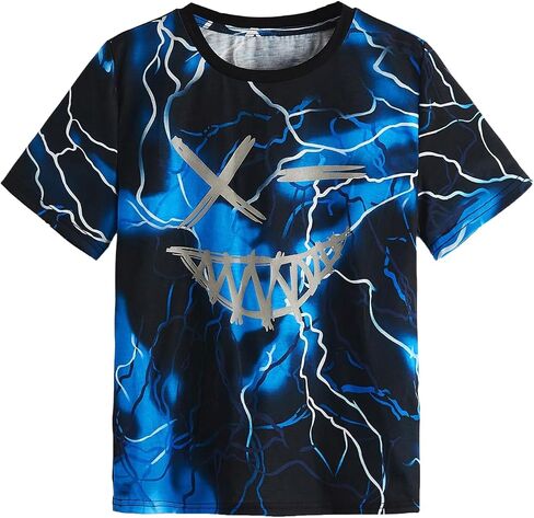 WDIRARA Boy's Graphic Print Short Sleeve T Shirts Round Neck Reflective Summer Tee Tops in Saudi Arabia
