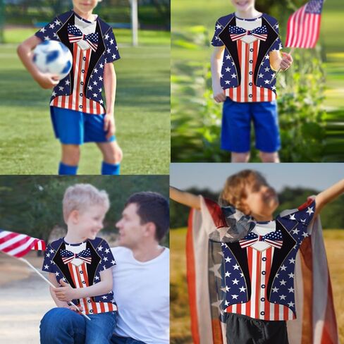 Eciodci Kids American USA Flag Fational Thirts Tirts 4th of July Summer Thirt for Boys Girls Short Sleeve 4-15 Years in Kuwait