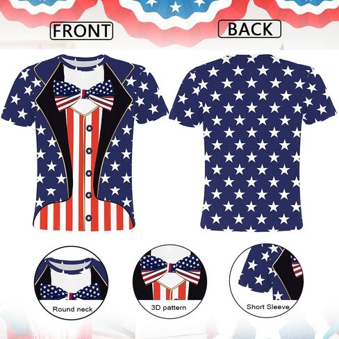 Eciodci Kids American USA Flag Fational Thirts Tirts 4th of July Summer Thirt for Boys Girls Short Sleeve 4-15 Years in Kuwait
