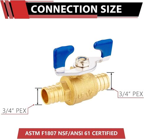 (عبوة من 4) EFIELD 3/4 بوصة Barb Crimp Pex صمام كروي كامل المنفذ ساخن وبارد مع مستوى الفراشة in Saudi Arabia