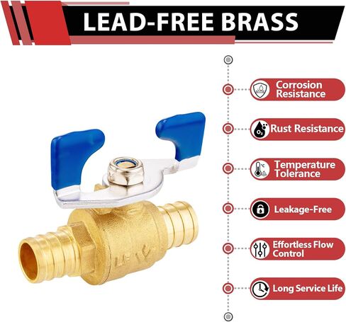 (عبوة من 4) EFIELD 3/4 بوصة Barb Crimp Pex صمام كروي كامل المنفذ ساخن وبارد مع مستوى الفراشة in Saudi Arabia