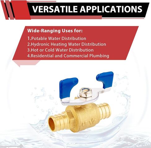 (عبوة من 4) EFIELD 3/4 بوصة Barb Crimp Pex صمام كروي كامل المنفذ ساخن وبارد مع مستوى الفراشة in Saudi Arabia