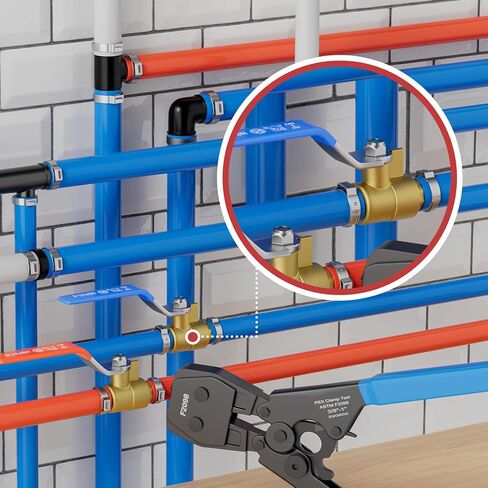 (عبوة من 4) EFIELD 3/4 بوصة Barb Crimp Pex صمام كروي كامل المنفذ ساخن وبارد مع مستوى الفراشة in Saudi Arabia