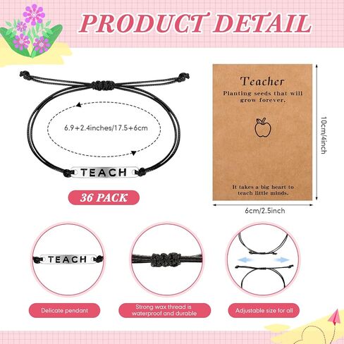Sureio 36 Pcs Teacher Gifts for Women, Teacher Bracelets with Blessing Card Bangle Adjustable Bracelet Thank You Appreciation Gifts for Graduation, Birthday in Saudi Arabia