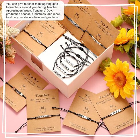Sureio 36 Pcs Teacher Gifts for Women, Teacher Bracelets with Blessing Card Bangle Adjustable Bracelet Thank You Appreciation Gifts for Graduation, Birthday in Saudi Arabia