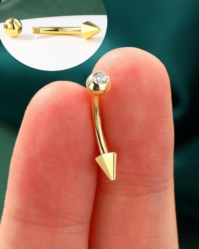 Cocharm 925 Sterling Silver Belly Button Ring 14g Gold Spike Belly Diet Jewelry for Women Men 10mm Belly Bar Nickel Free in Kuwait