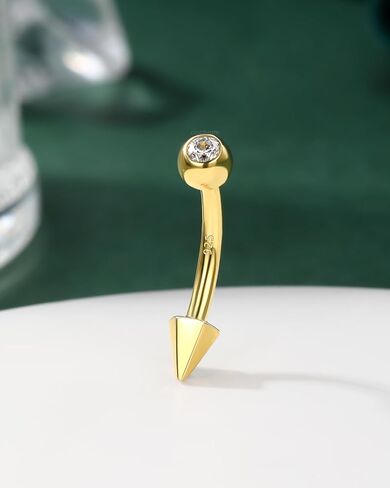Cocharm 925 Sterling Silver Belly Button Ring 14g Gold Spike Belly Diet Jewelry for Women Men 10mm Belly Bar Nickel Free in Kuwait