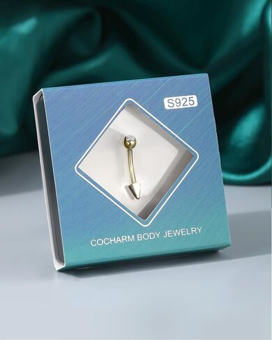 Cocharm 925 Sterling Silver Belly Button Ring 14g Gold Spike Belly Diet Jewelry for Women Men 10mm Belly Bar Nickel Free in Kuwait