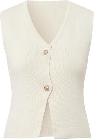 Women Sleeveless V Neck Sweater Vest Cropped Button Down Slim Knit Suit Cardigan in Saudi Arabia