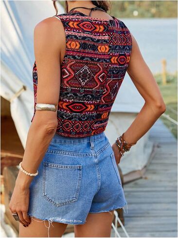 GORGLITTER Women's Embroidered Vest Vintage Sleeveless Open Front Cropped Cardigan Outerwear in Saudi Arabia
