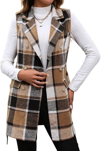 IDEALSANXUN Womens Double Breasted Plaid Vest Tops Fall Winter Sleeveless Blazer Jackets in Saudi Arabia
