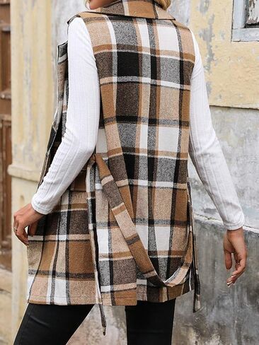 IDEALSANXUN Womens Double Breasted Plaid Vest Tops Fall Winter Sleeveless Blazer Jackets in Saudi Arabia