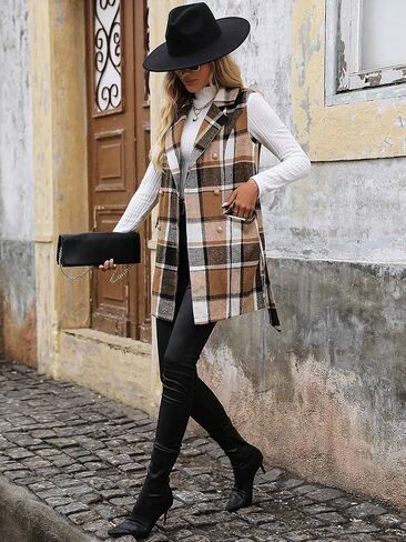 IDEALSANXUN Womens Double Breasted Plaid Vest Tops Fall Winter Sleeveless Blazer Jackets in Saudi Arabia