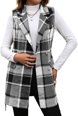 IDEALSANXUN Womens Double Breasted Plaid Vest Tops Fall Winter Sleeveless Blazer Jackets in Saudi Arabia