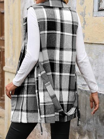 IDEALSANXUN Womens Double Breasted Plaid Vest Tops Fall Winter Sleeveless Blazer Jackets in Saudi Arabia
