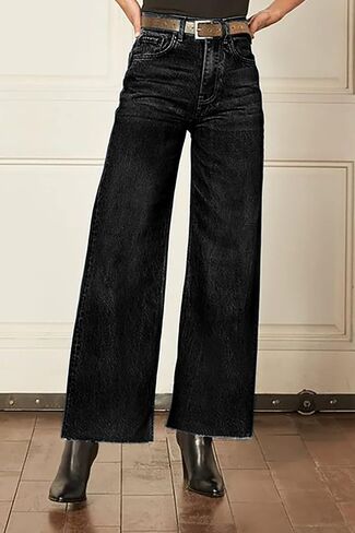Women's Wide Leg Jeans 90S Vintage Zipper Fly Raw Hem Loose Fit Mid Rise Straight Leg Jeans for Women Denim Pants in Saudi Arabia