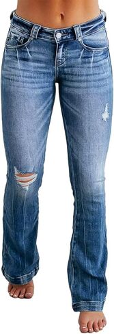 Flamingals Women's Ripped Bootcut Jeans Stretchy Mid Rise Wash Detail Flare Denim Jeans in Saudi Arabia