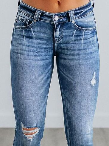 Flamingals Women's Ripped Bootcut Jeans Stretchy Mid Rise Wash Detail Flare Denim Jeans in Saudi Arabia