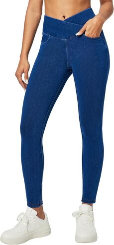 Heathyoga Crossover Jeggings for Women Tummy Control Pull on Stretchy Jeans for Women High Waisted Skinny Jeans in Saudi Arabia