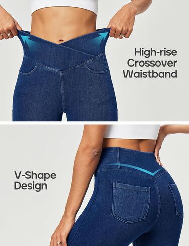 Heathyoga Crossover Jeggings for Women Tummy Control Pull on Stretchy Jeans for Women High Waisted Skinny Jeans in Saudi Arabia