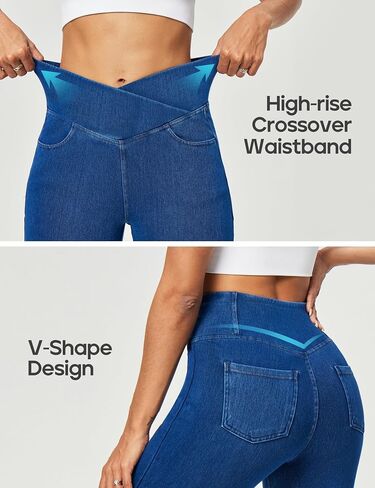 Heathyoga Crossover Jeggings for Women Tummy Control Pull on Stretchy Jeans for Women High Waisted Skinny Jeans in Saudi Arabia
