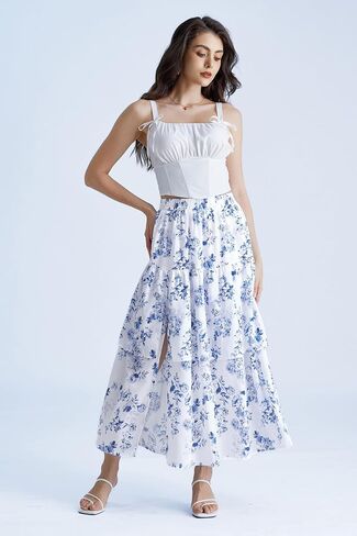 Scarlet Darkness Long Skirts for Women Floral Tiered Slit Flowy Skirt with Pockets in Saudi Arabia